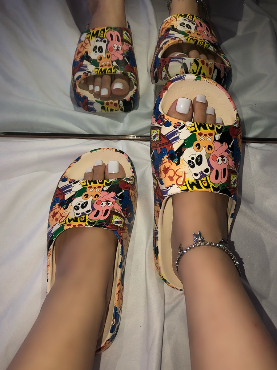 

LW Casual Cartoon Print Slippers, Multi