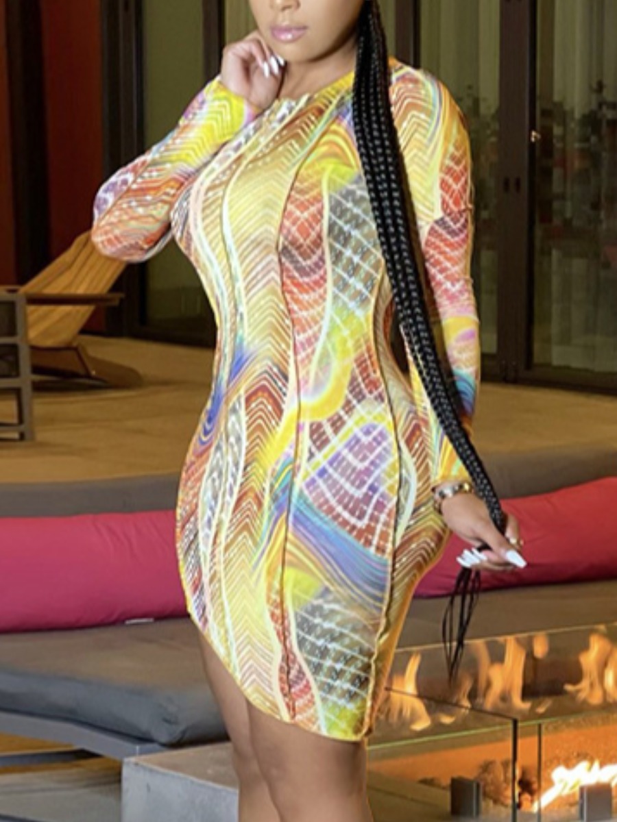 

LW Street Mixed Print Asymmetrical Bodycon Dress, Yellow