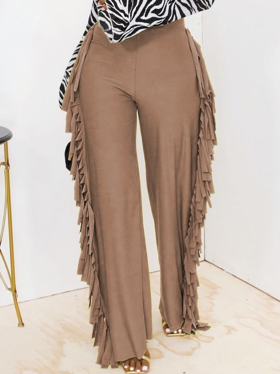 

LW Mid Waist Tassel Design Pants, Khaki