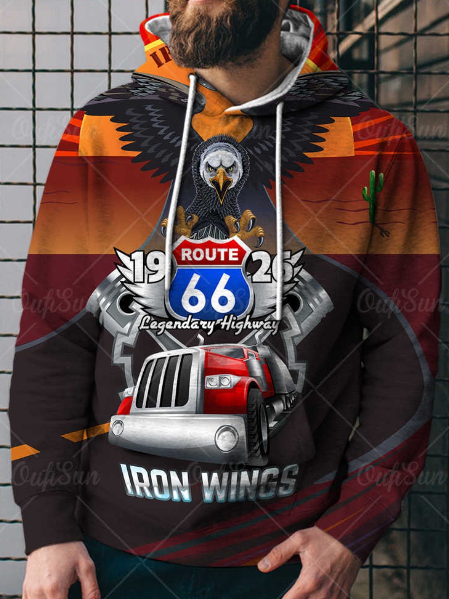 

LW Men Letter Cartoon Print Hoodie, Multi