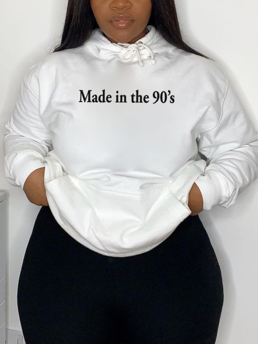

LW BASICS Letter Print Pocket Design Hoodie, White