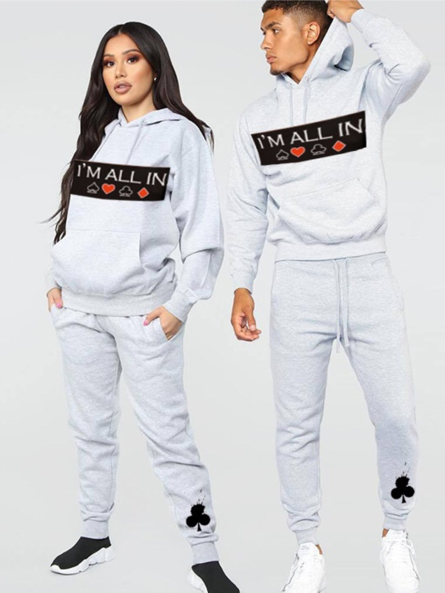 

LW Men Leisure Hooded Collar Print Grey Pants Set