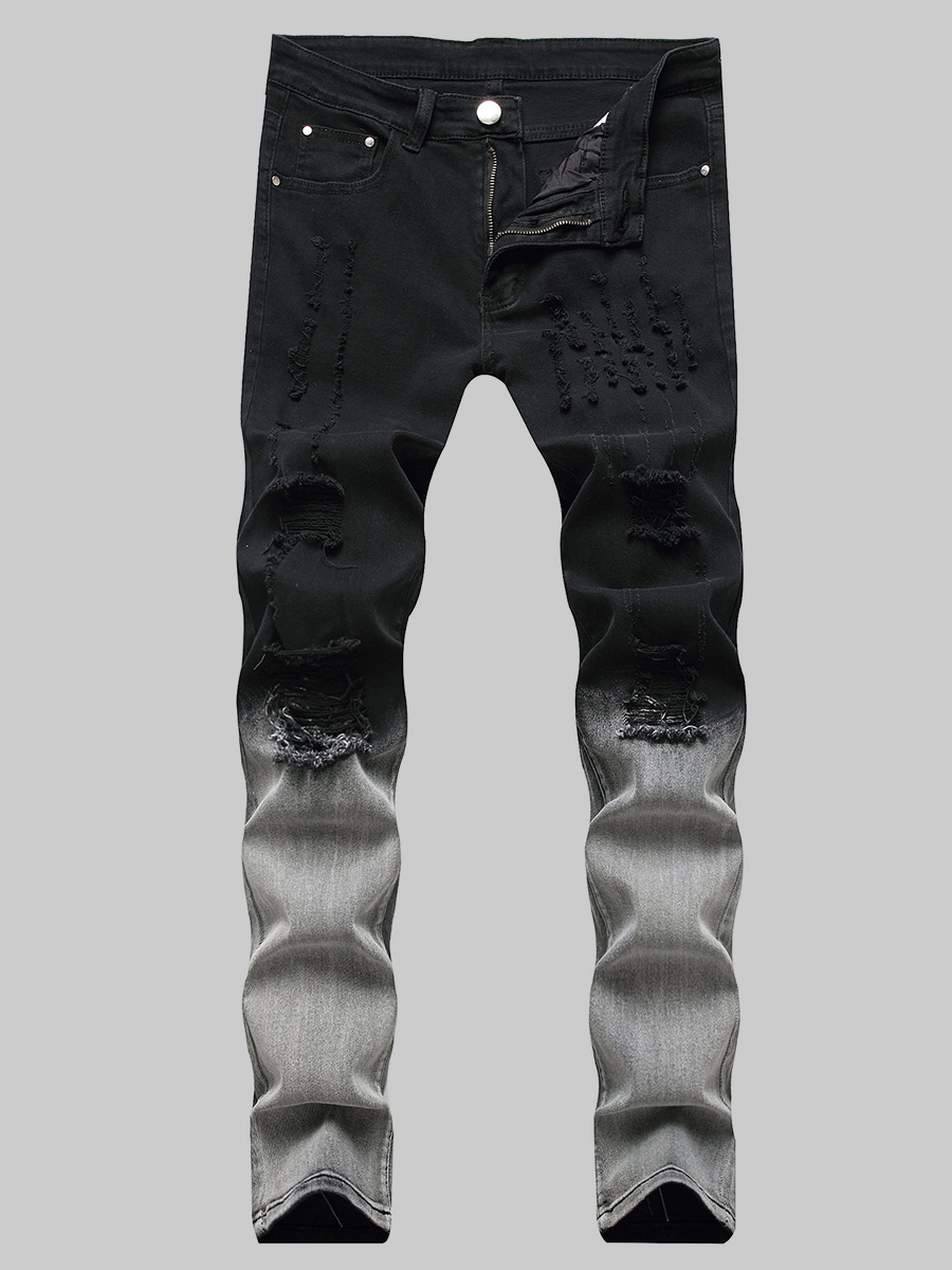 

LW Men Ripped High Stretchy Gradient Skinny Jeans, Black