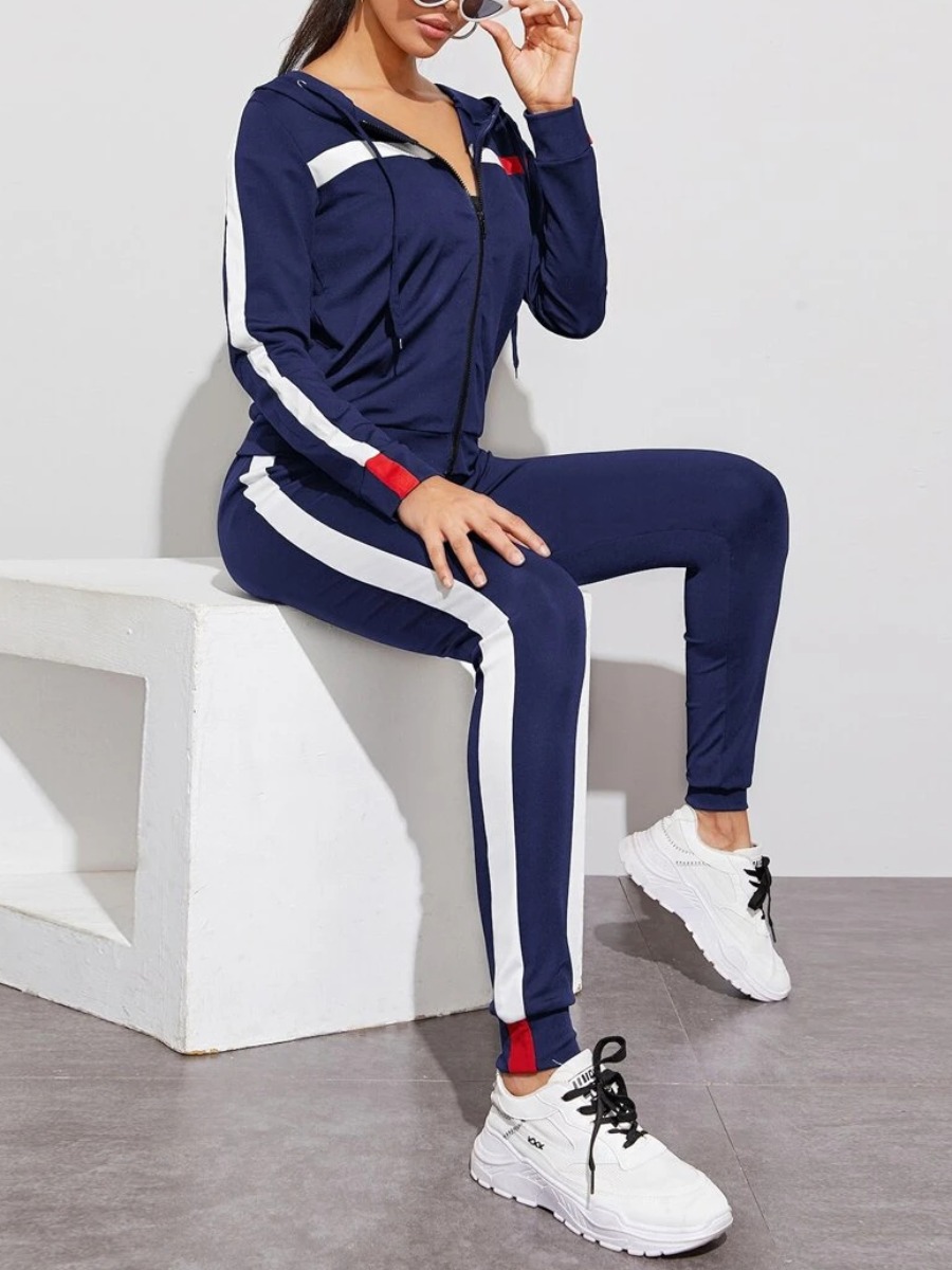 

LW Striped Zipper Design Tracksuit Set, Blue