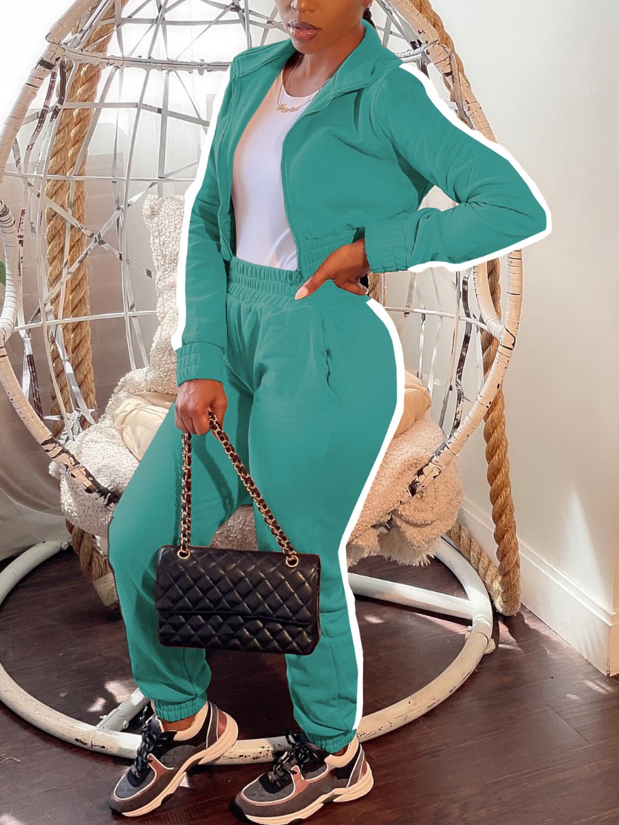 

LW Sweat Striped Zipper Pocket Design Tracksuit Set, Blue