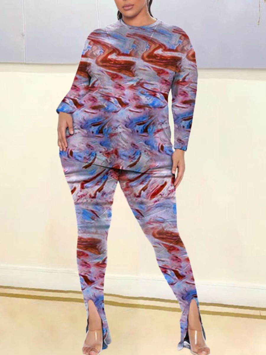 

LW Plus Size Tie Dye Slit Pants Set, Multi