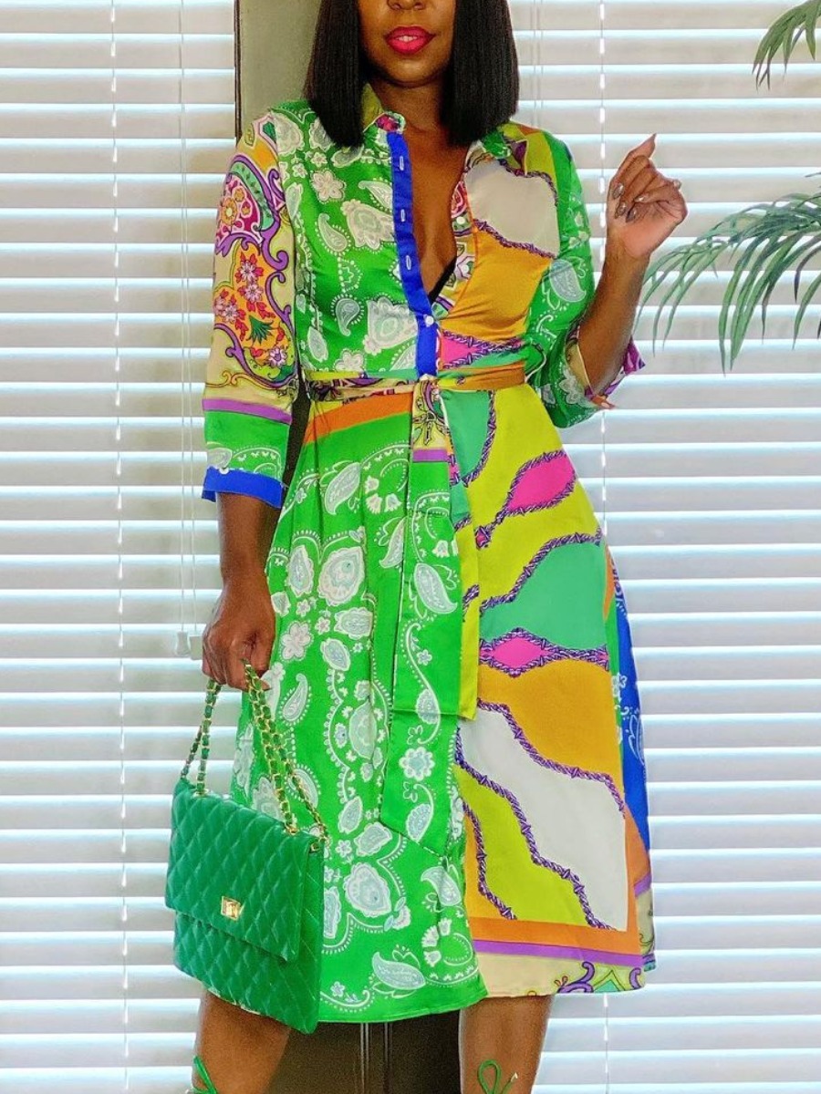 

LW Color Block Button Design Shirt Dress, Multi