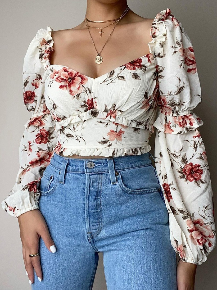 

LW Floral Print Ruffle Deisgn Blouse, White