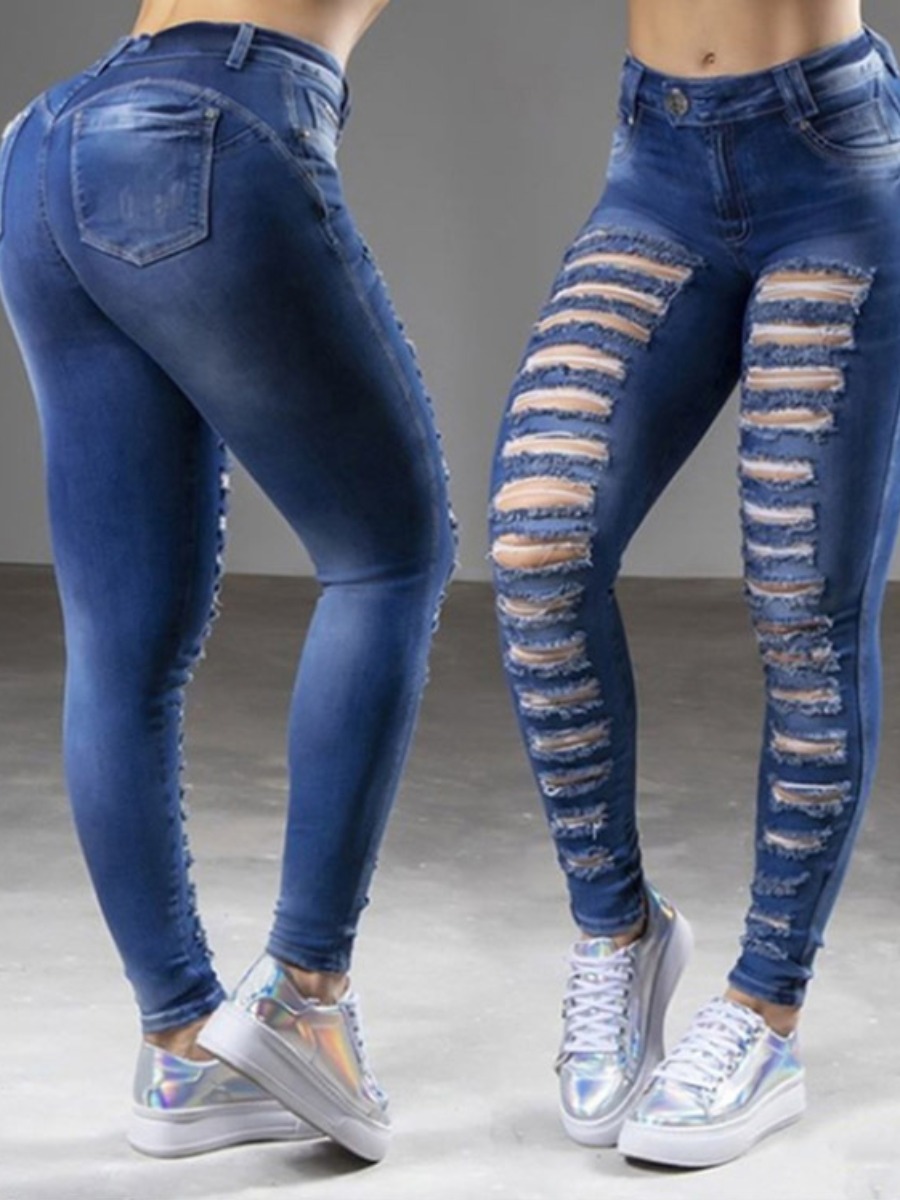 

LW Extreme Distressed Stretch Butt Lifting Skinny Jeans, Deep blue