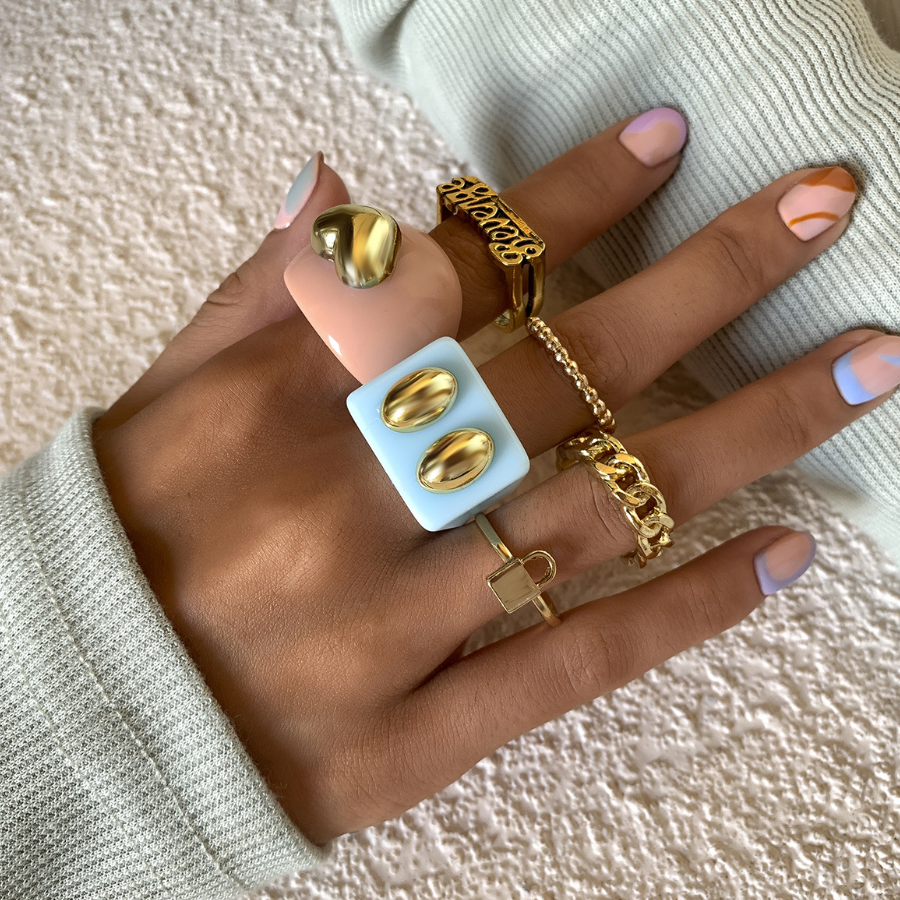 

LW Heart Letter Decor Ring Set, Multi