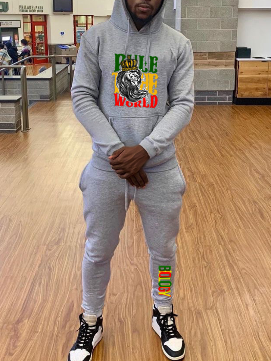 

LW Men Letter Print Pocket Design Tracksuit Set, Grey