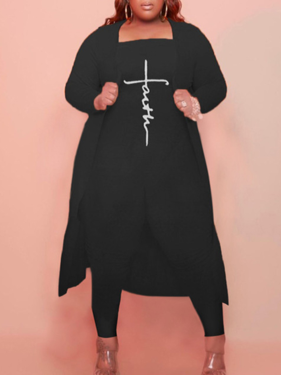 

LW Plus Size Faith Drawing Letter Print Jumpsuit Set, Black