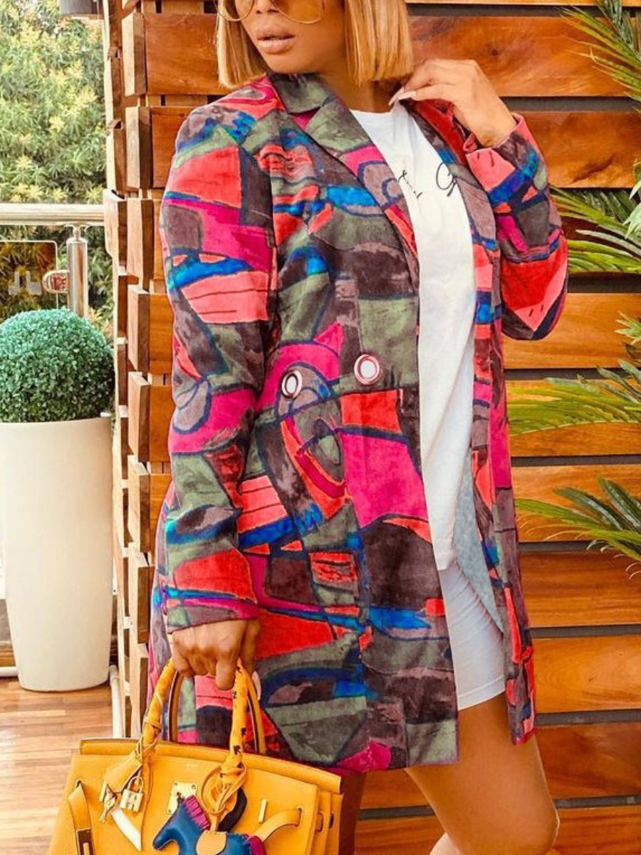 

LW Color Block Graffiti Coat, Rose red