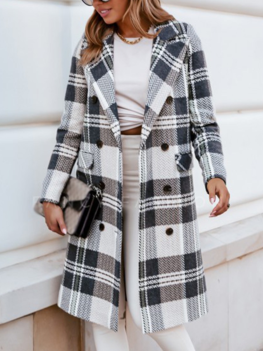 

LW Woolen Button Design Plaid Wool, Grey