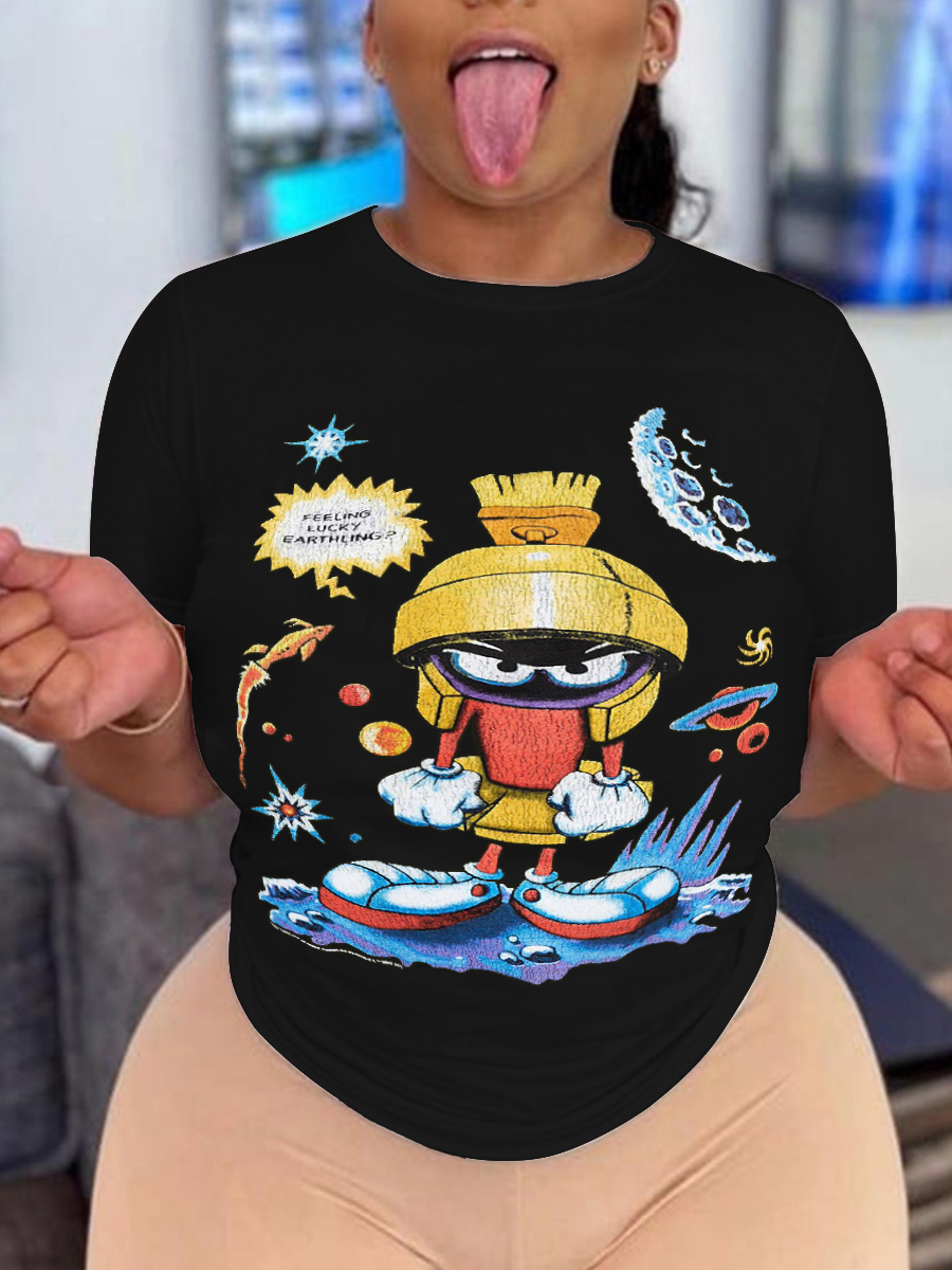 LW Plus Size Round Neck Cartoon Print T-shirt