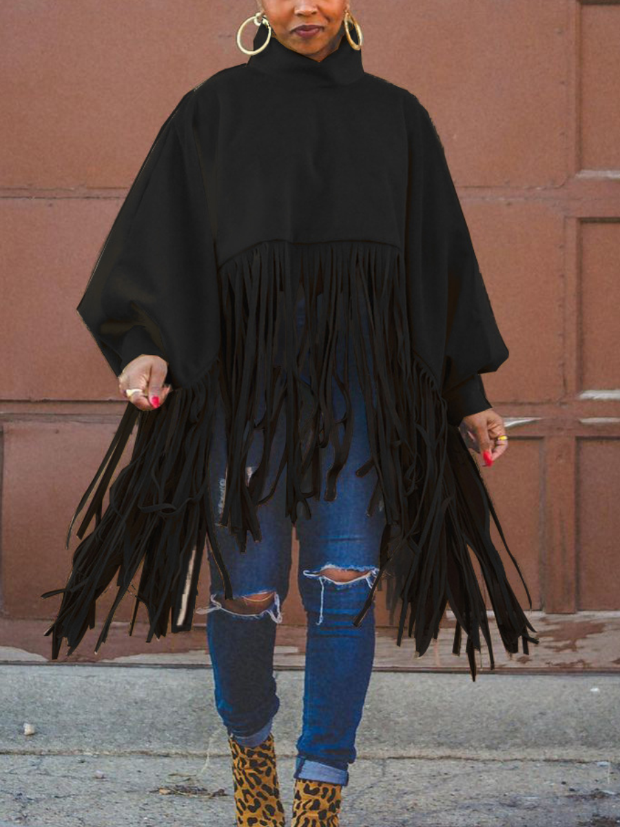 LW Plus Size Tassel Design Lantern Sleeve Sweatshirt