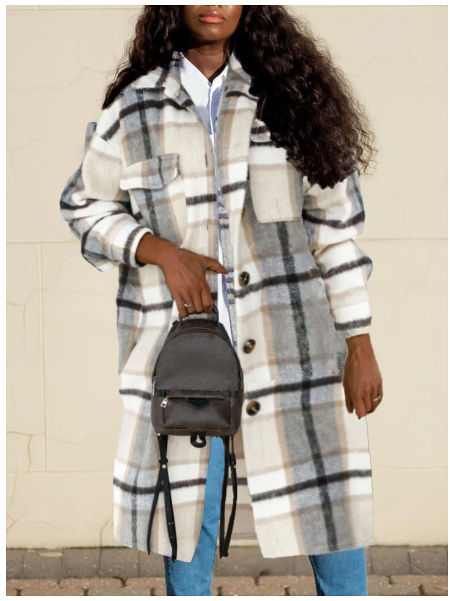 

LW Woolen Plaid Pocket Design Oversized Wool, Grey