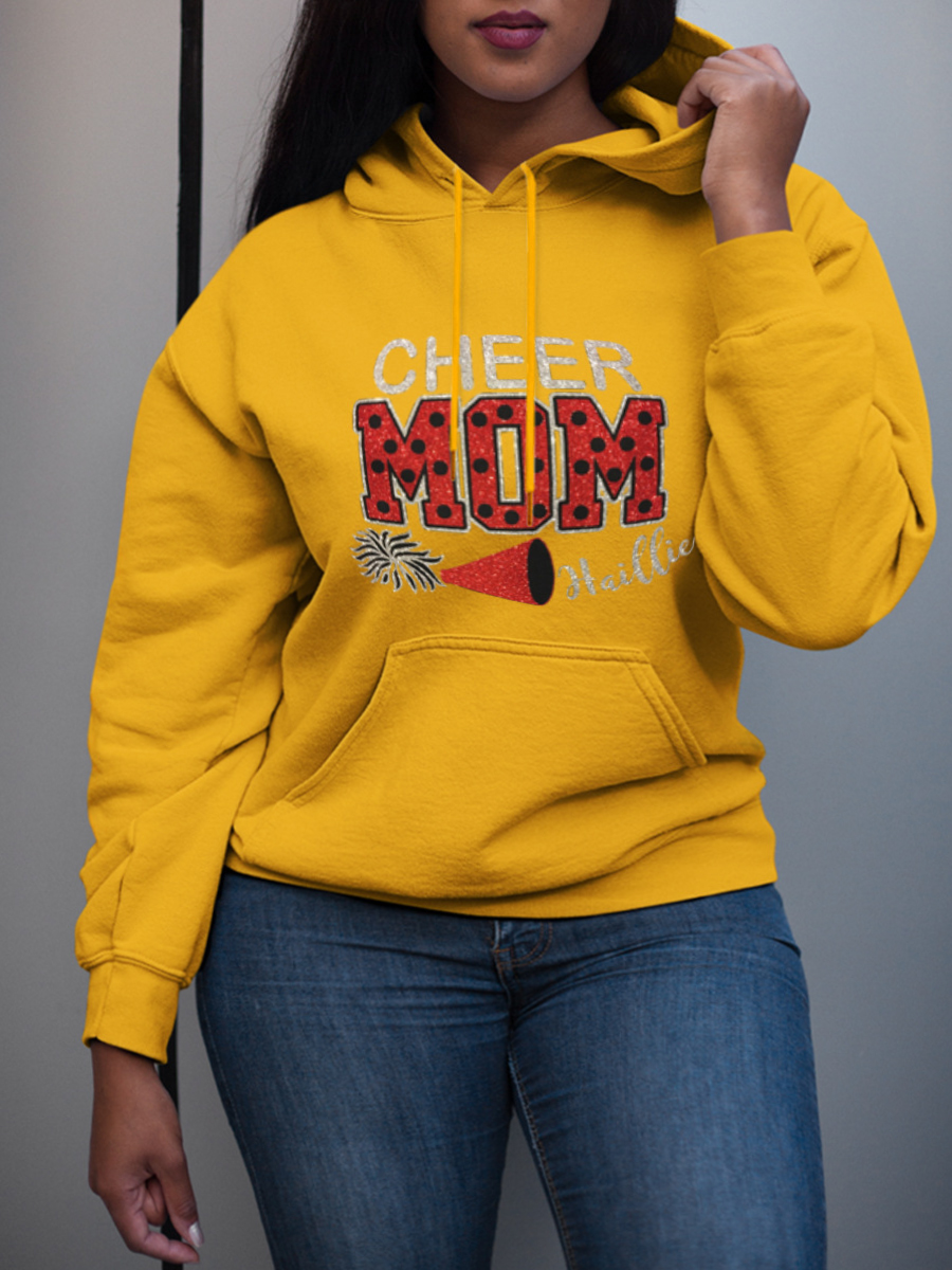 

LW Plus Size Letter Print Kangaroo Pocket Hoodie, Yellow