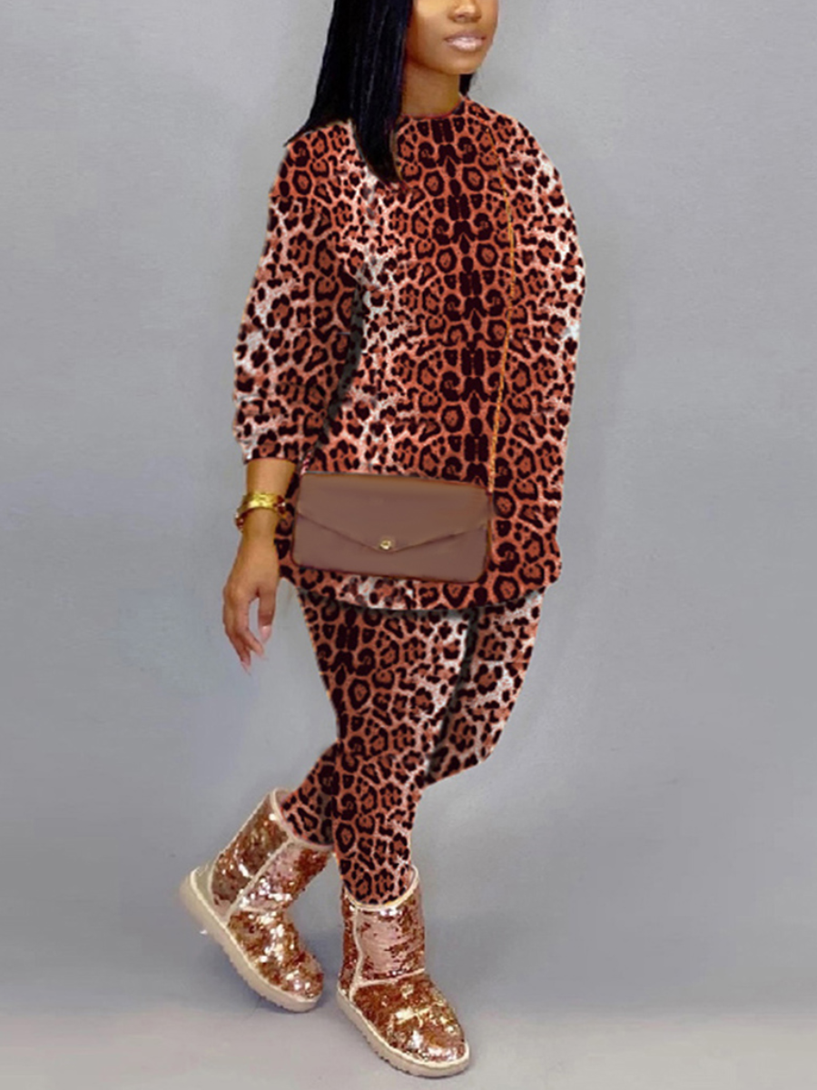 

LW Plus Size Leopard Print Tracksuit Set, Khaki
