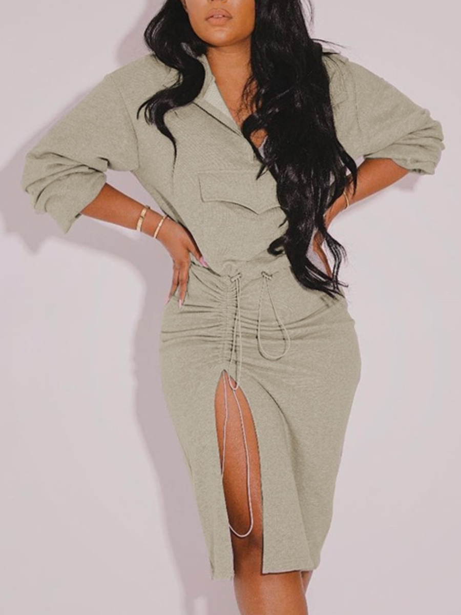 

LW Drawstring Pocket Design Skirt Set, Grey
