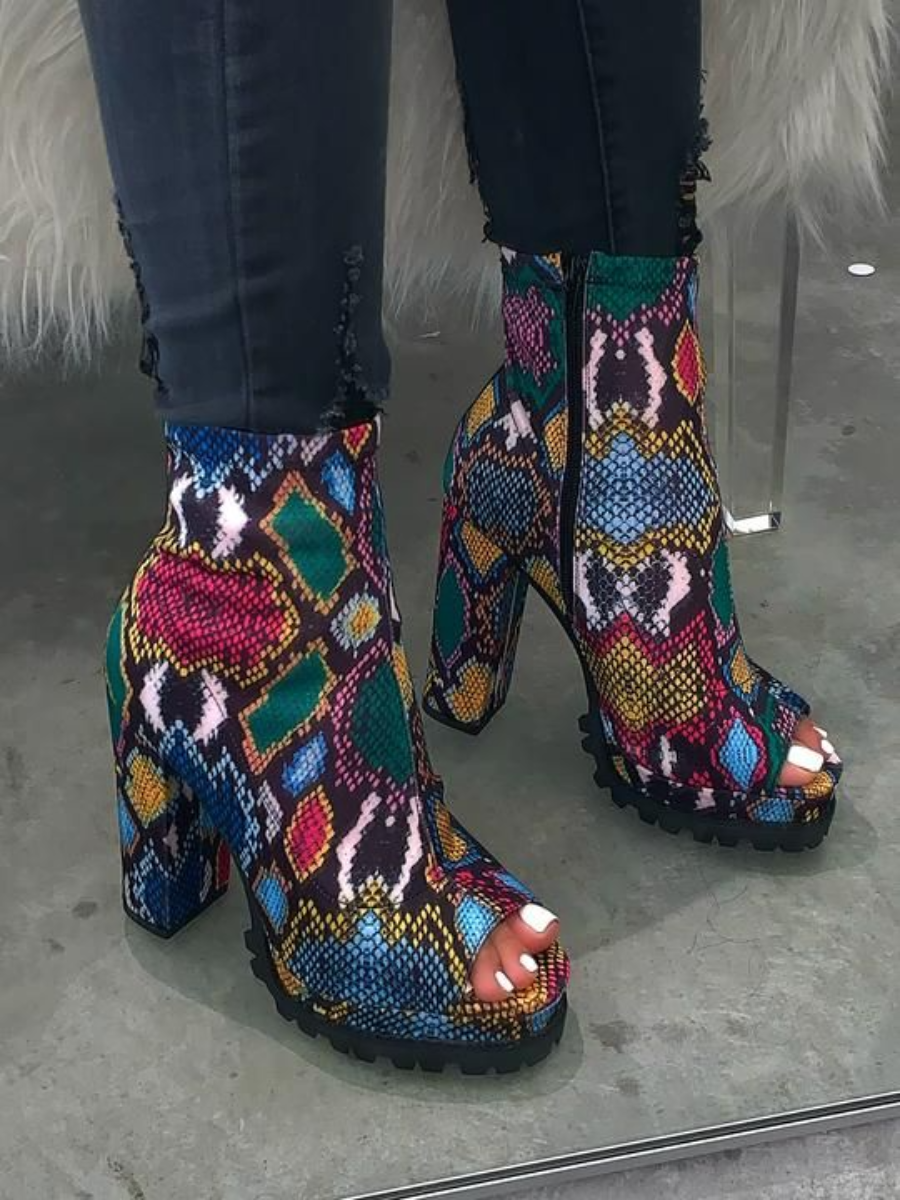 LW Cobra Print Chunky Sole Booties