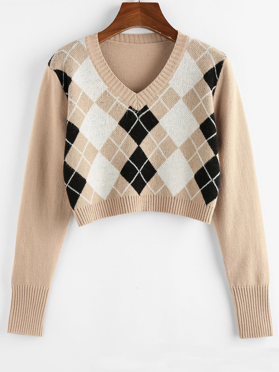 

LW Plaid Color Block Sweater, Khaki
