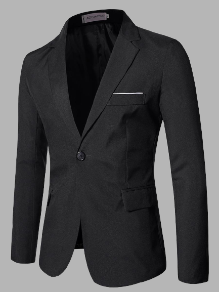 

LW Men Single Button Pocket Design Blazer, Black