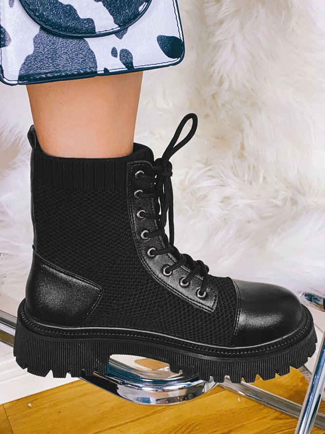 

LW Lace-up Patchwork Daily Booties, Black