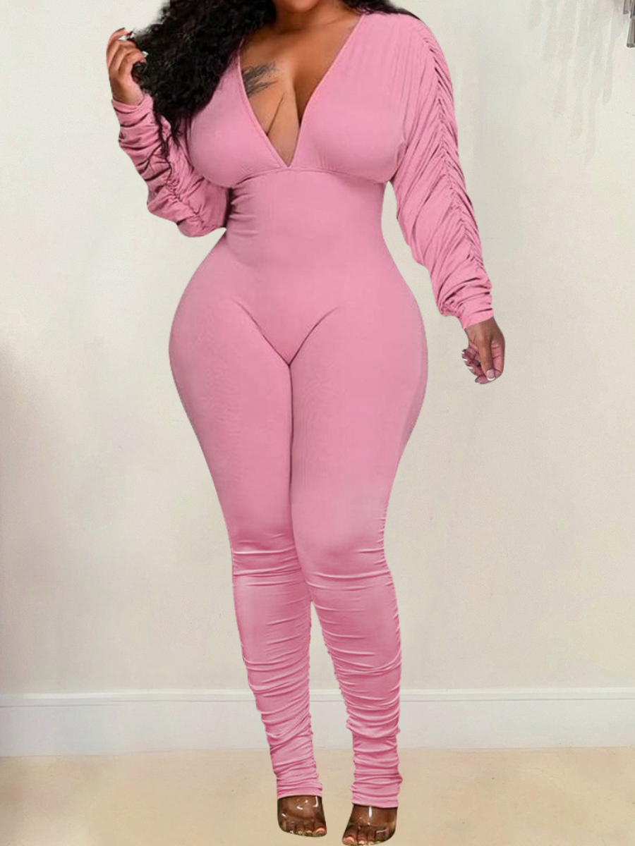LW SXY Ruffle Fold Design Jumpsuit, Pink