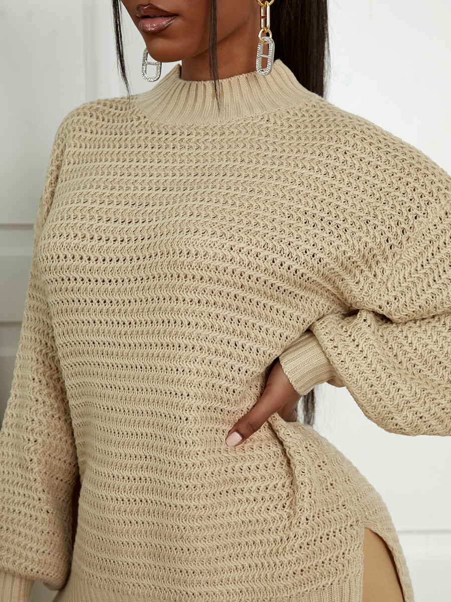 

LW Split Solid Loose Sweaters, Apricot