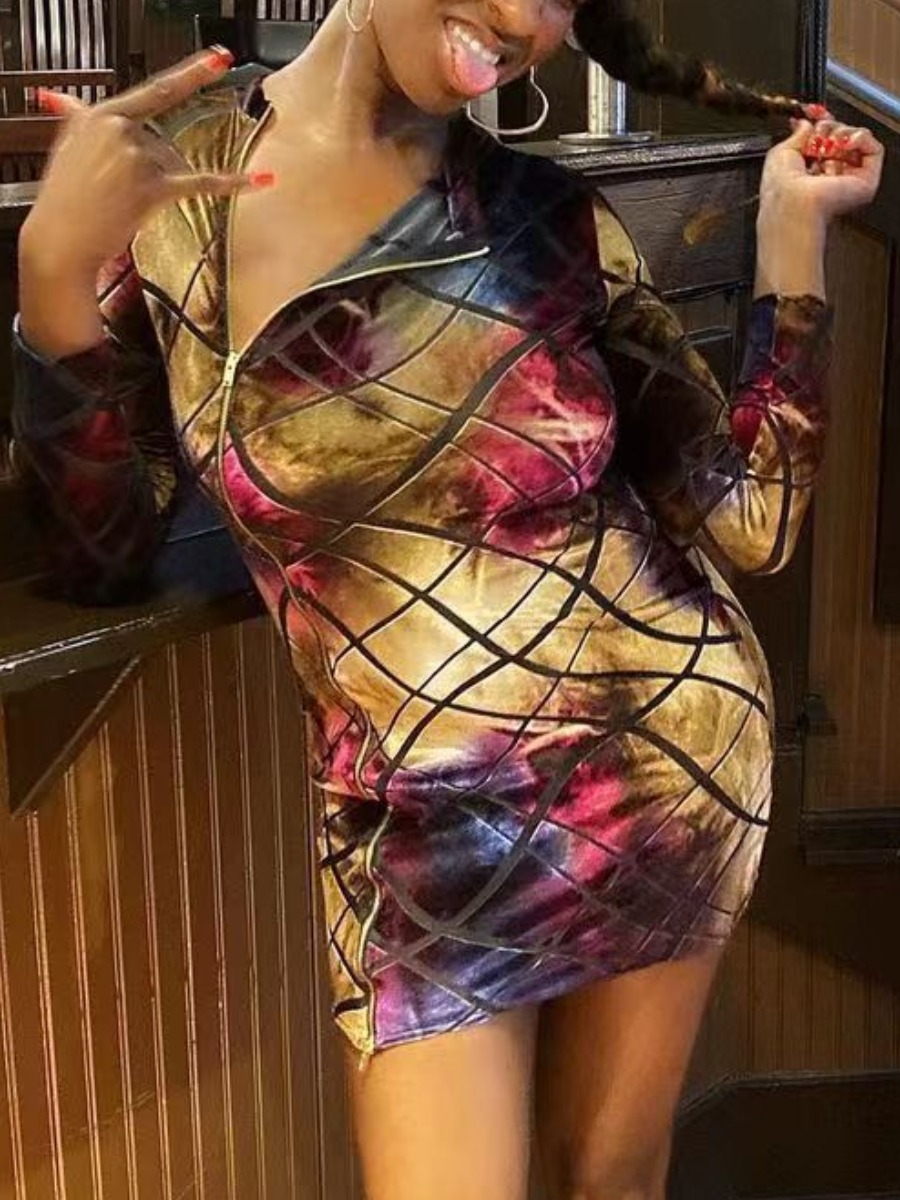 

LW Color Block Zipper Design Bodycon Dress, Multi