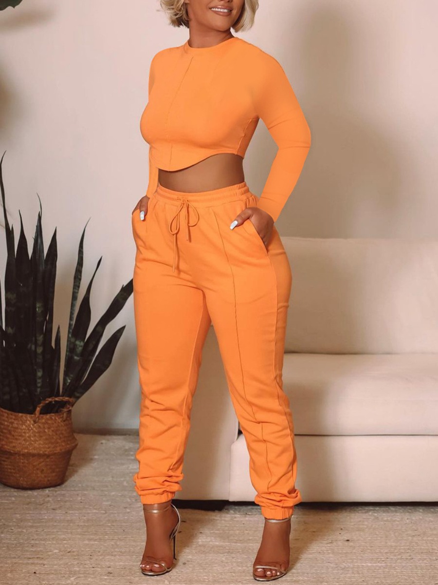 

LW Asymmetrical Drawstring Pants Set, Orange