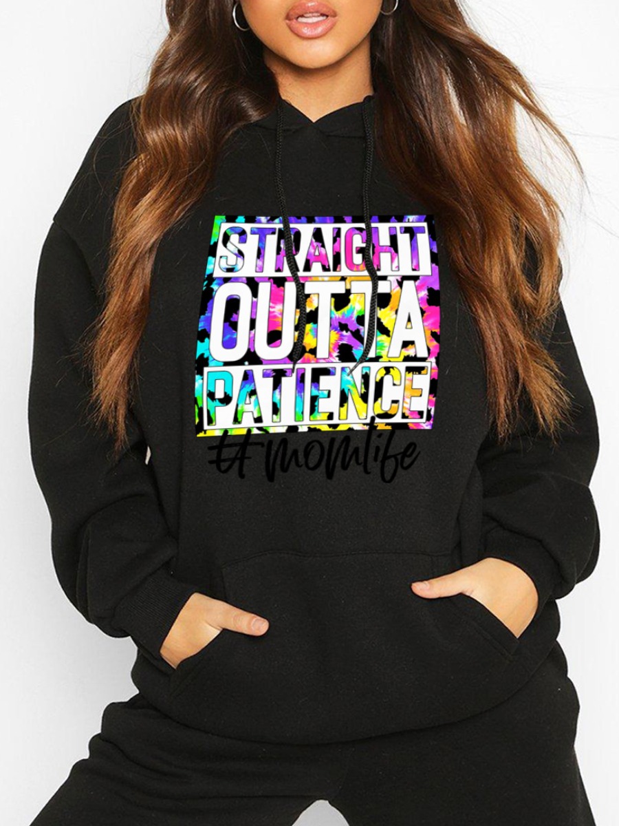 LW Plus Size Letter Print Pocket Design Hoodie