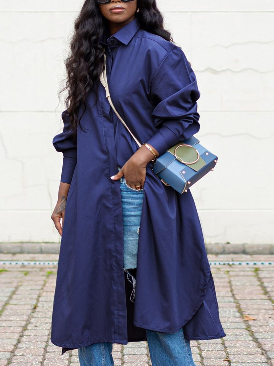 

LW BASICS Button Decoration Split Coat, Dark blue