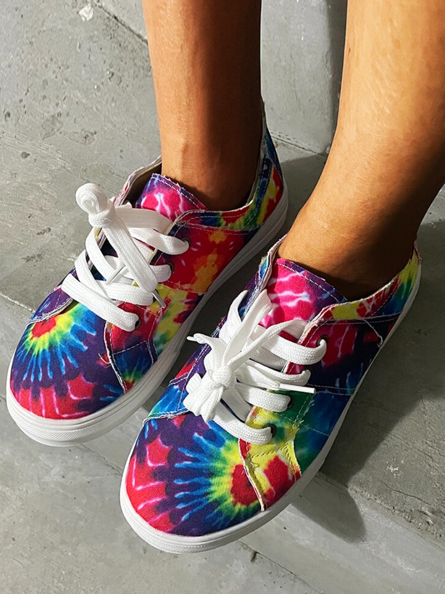 

LW Lace Up Tie Dye Flats, Multi