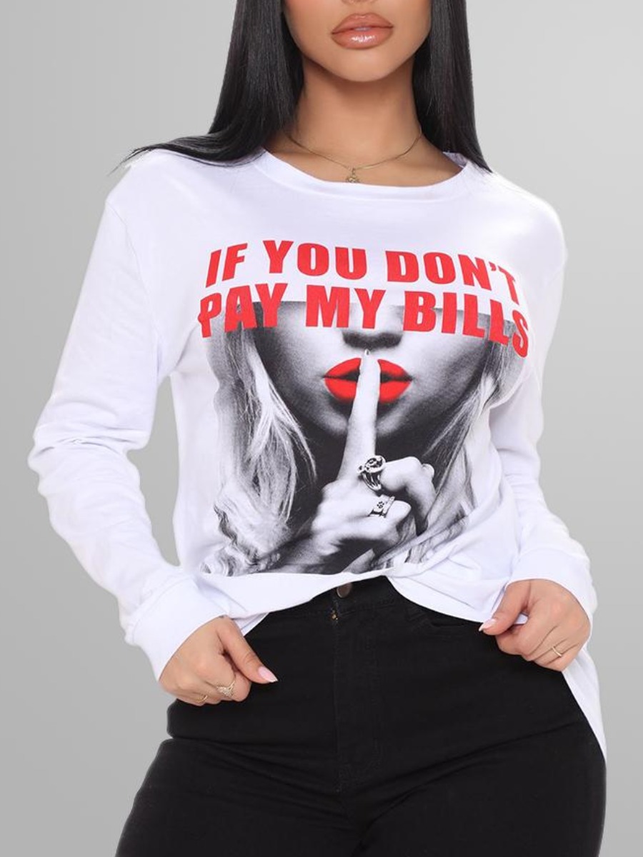 

LW Round Neck Letter Lip Print T-shirt, White