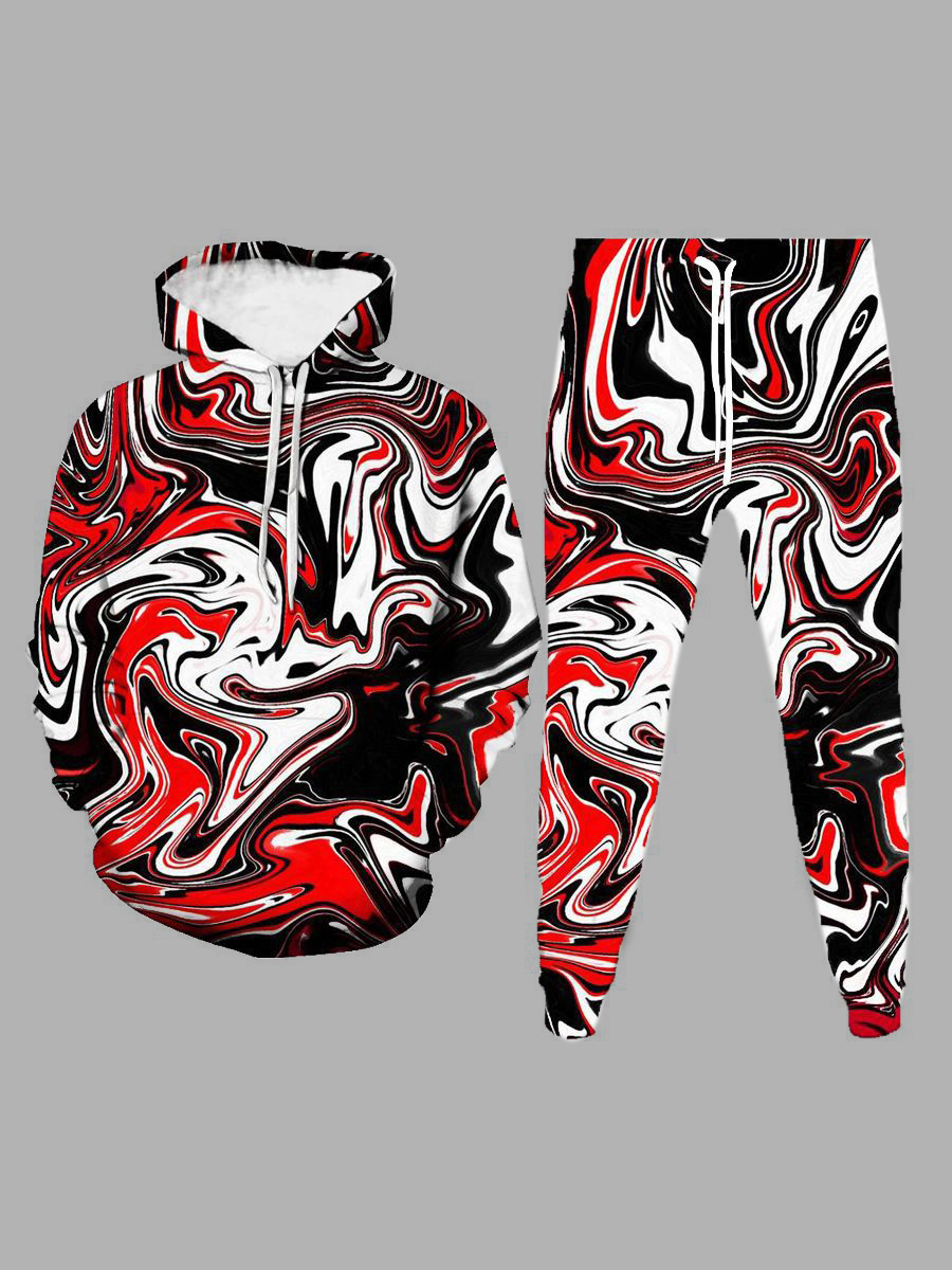 

LW Men Tie Dye Gradient Print Tracksuit Set, Red