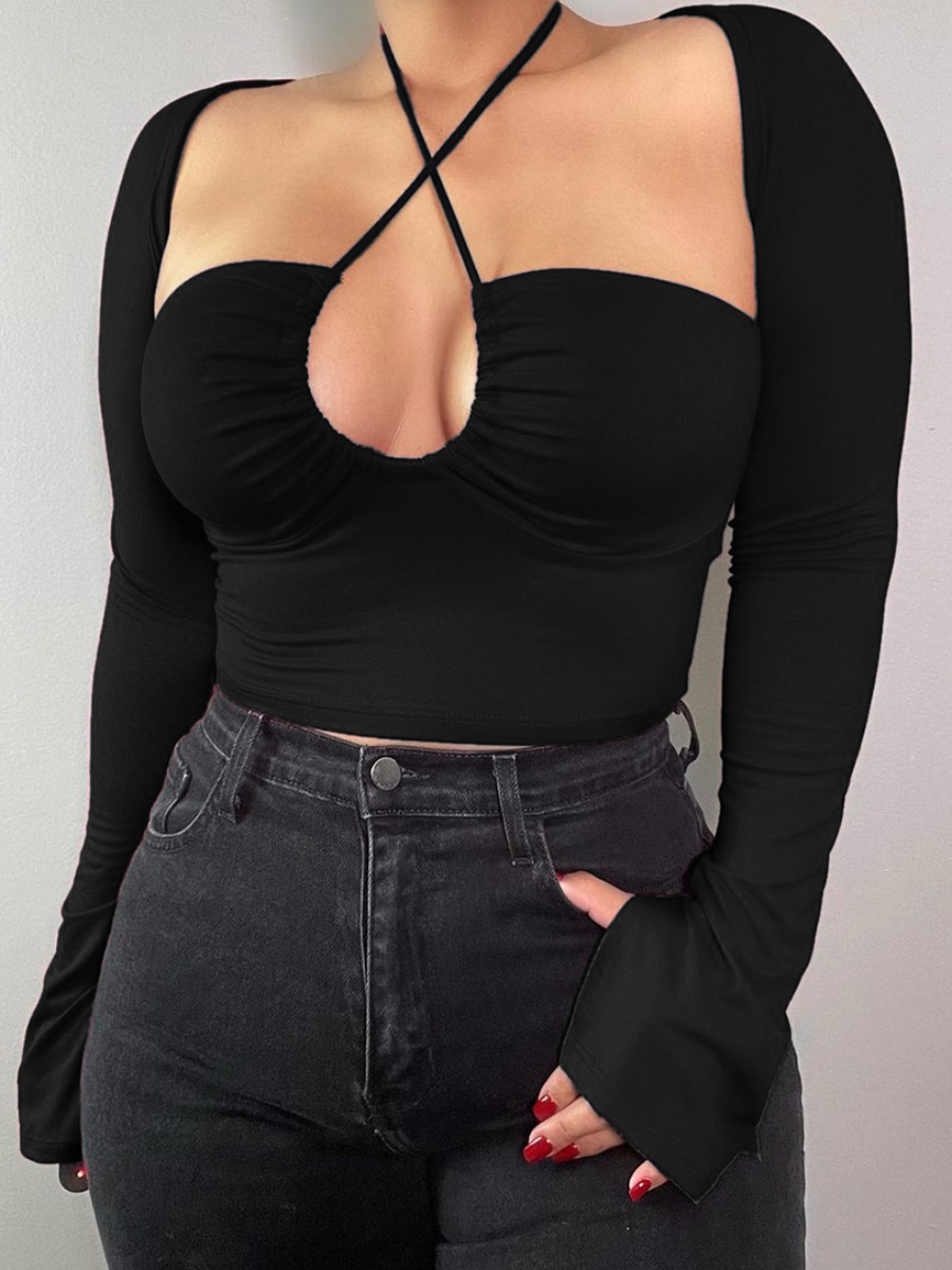 

LW SXY Slit Fit Criss Cross T-shirt, Black