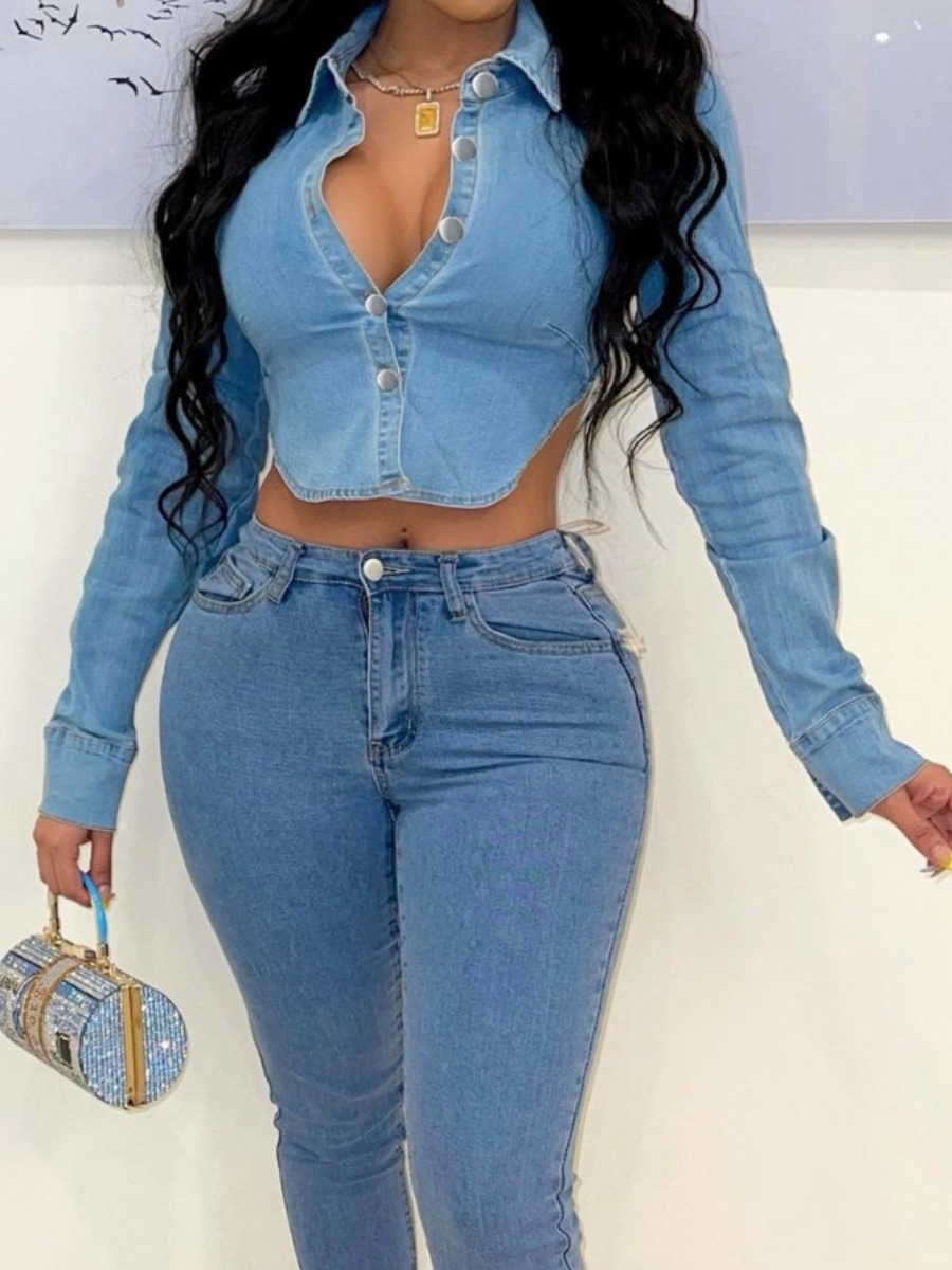 

LW Backless Tie Back Denim Jacket, Baby blue