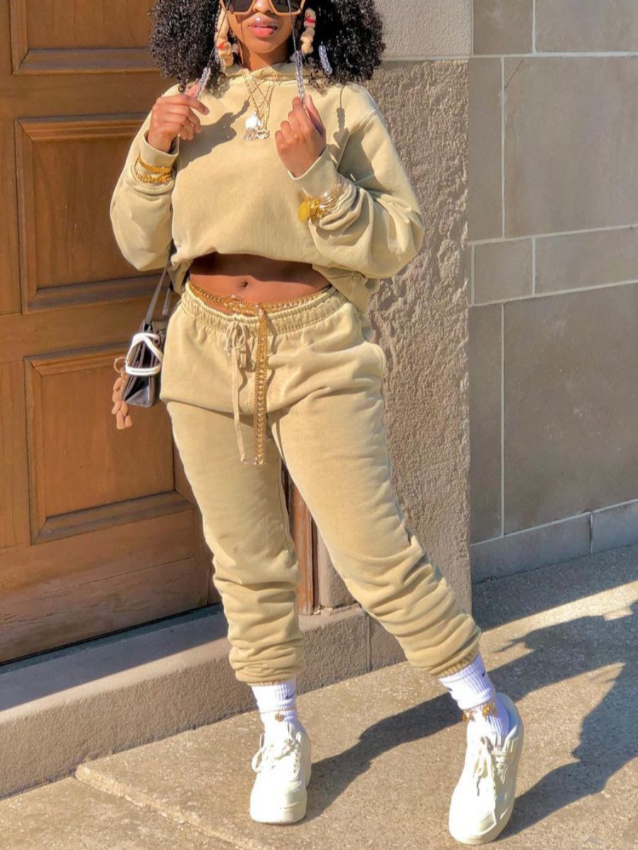 

LW Sweat High Low Pullover Tracksuit Set, Khaki