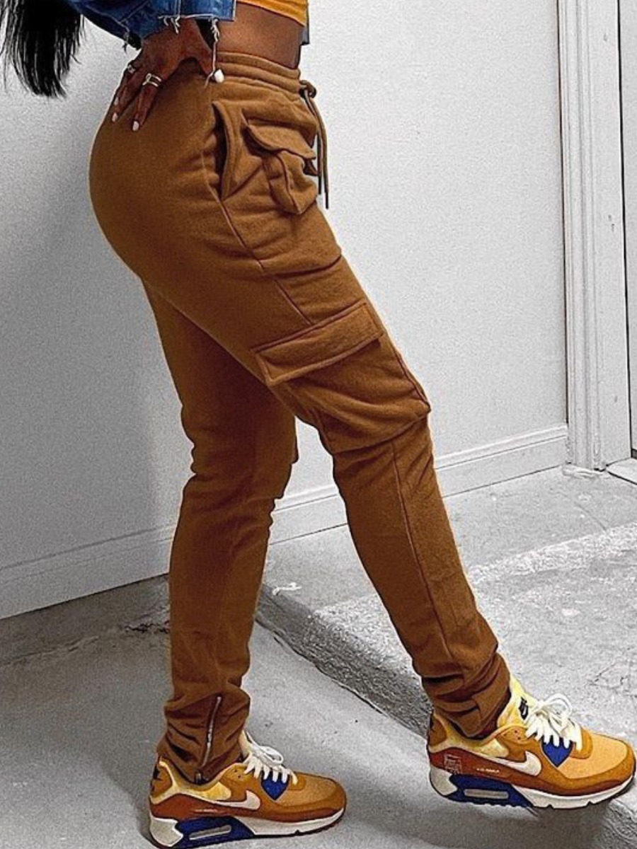 

LW Zipper Pocket Design Pants, Brown