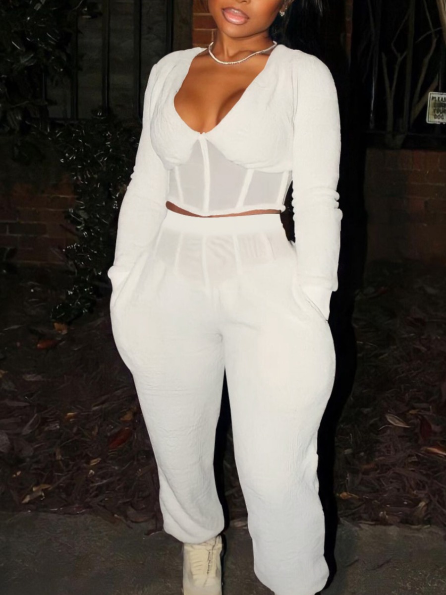 LW SXY Mesh See-through Corset Design Pants Set, White