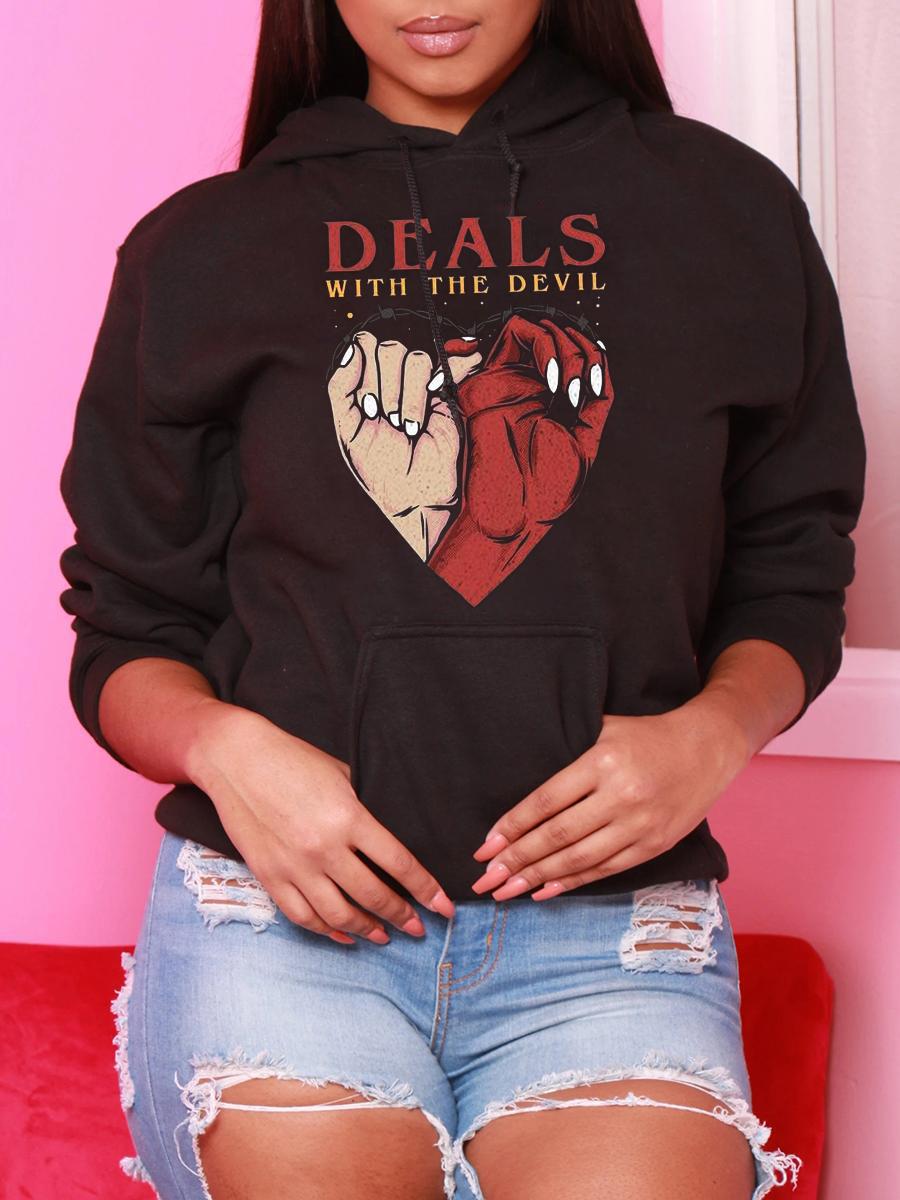 

LW Letter Print Pocket Design Hoodie, Black