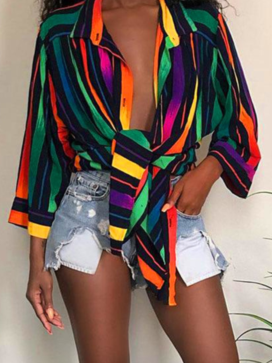 

LW Rainbow Striped Loose Shirt, Multi