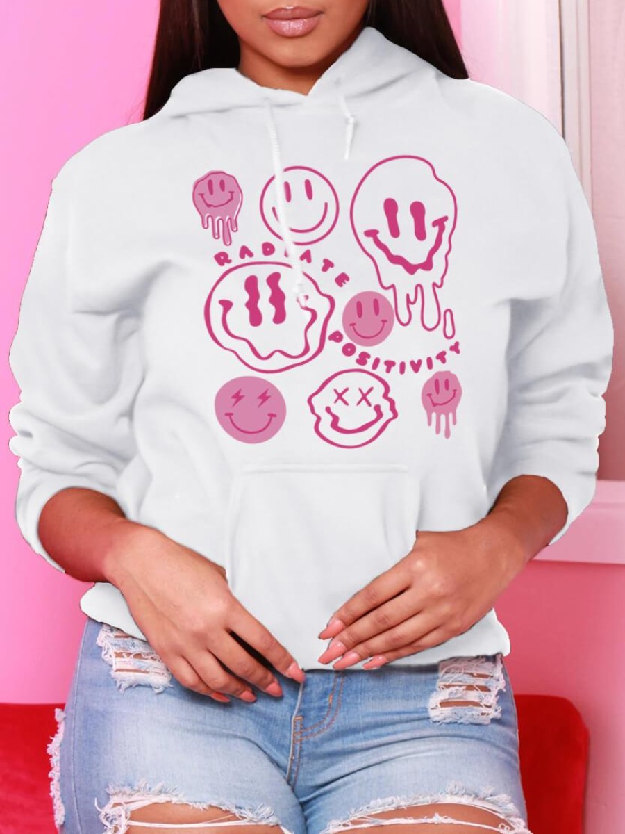 

LW Pocket Design Smiley Letter print Hoodie, White