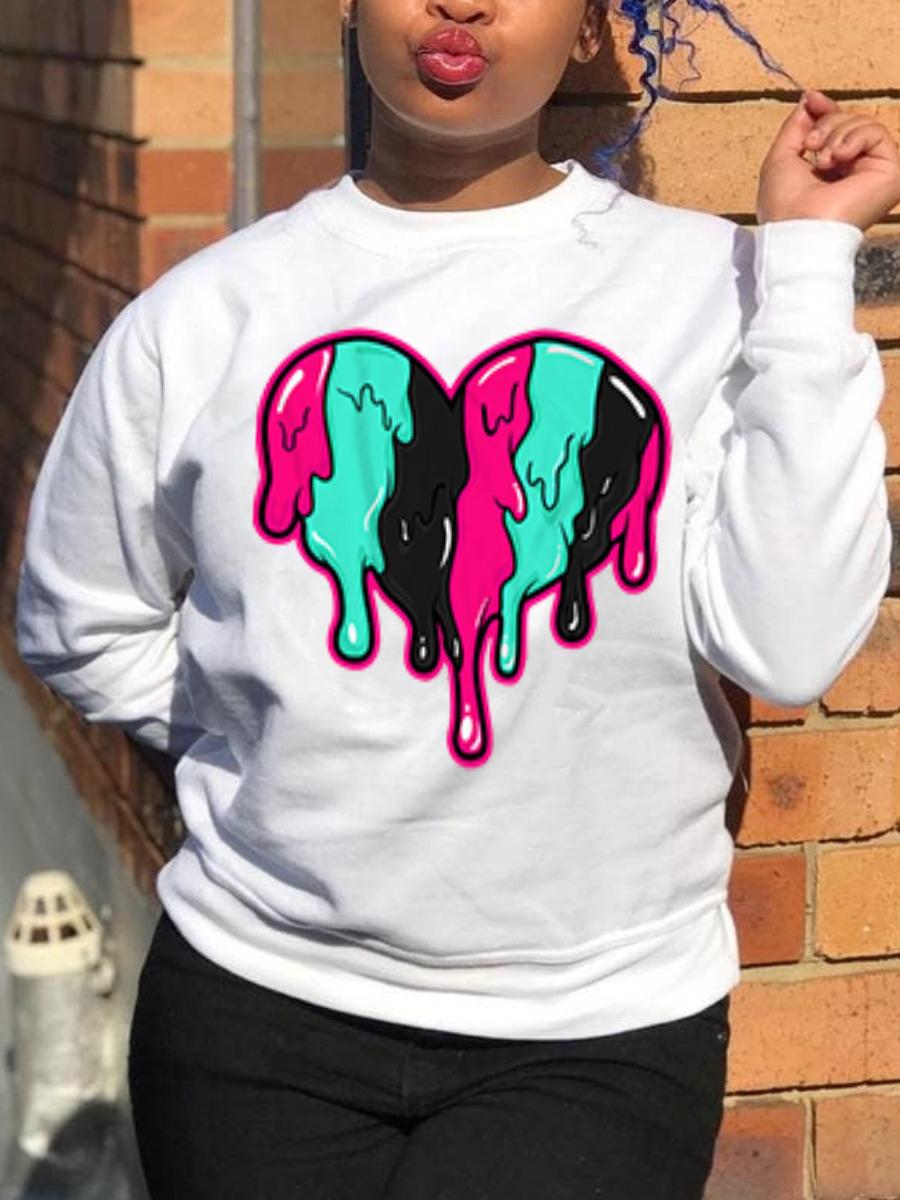 

LW BASICS Round Neck Heart Print Sweatshirt, White