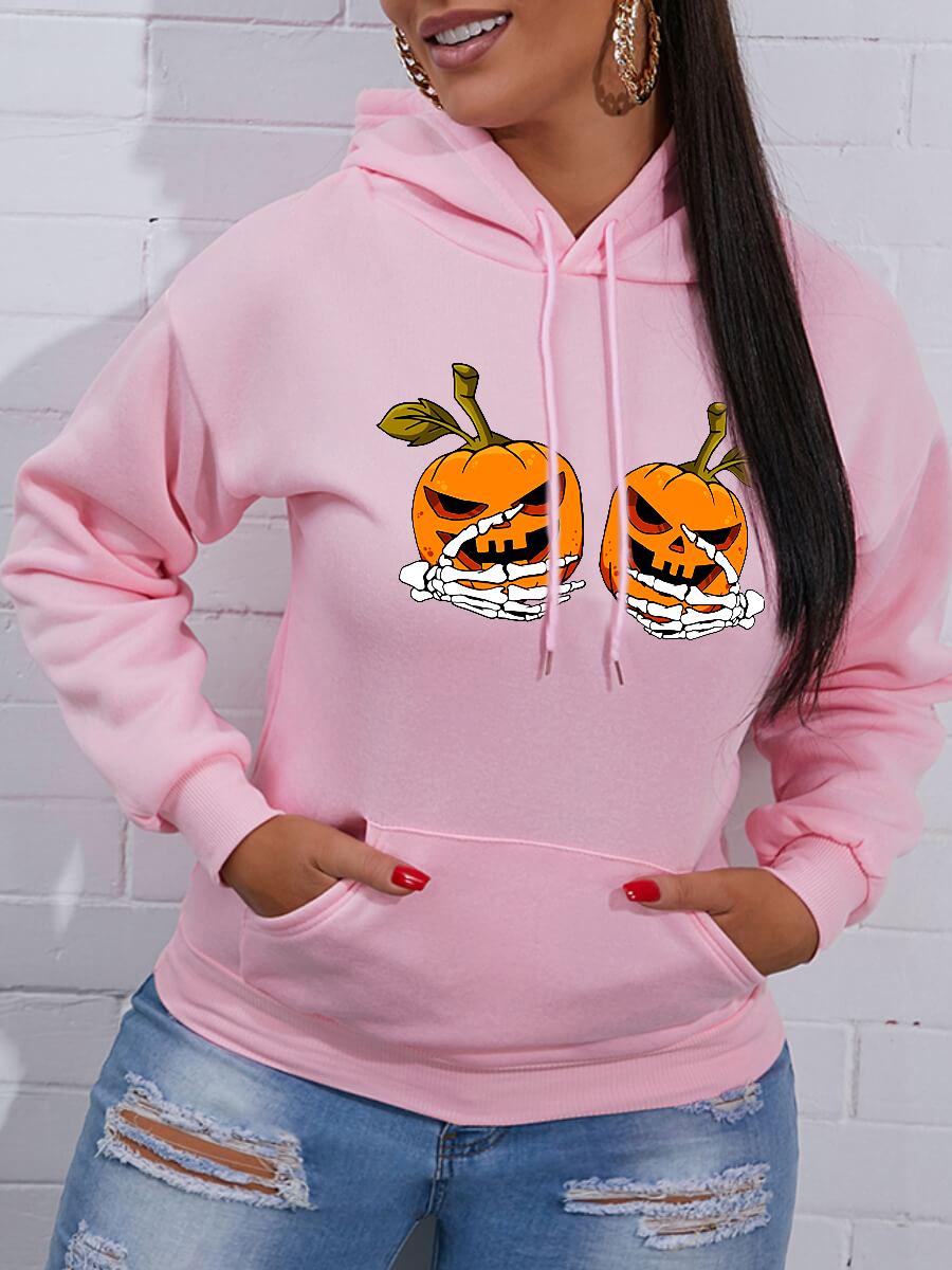 

LW Polyester Kangaroo Pocket Skull Head Print Loose Sweatshirts&Hoodies, Pink