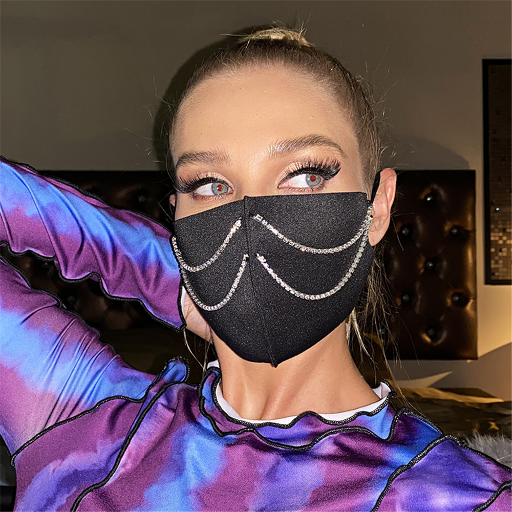 

LW Crystal Decor Solid Face Mask, Black