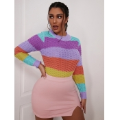 LW Round Neck Striped Patchwork Sweater