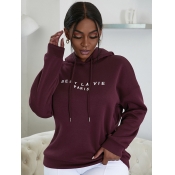 LW COTTON Hooded Collar Letter Print Hoodie